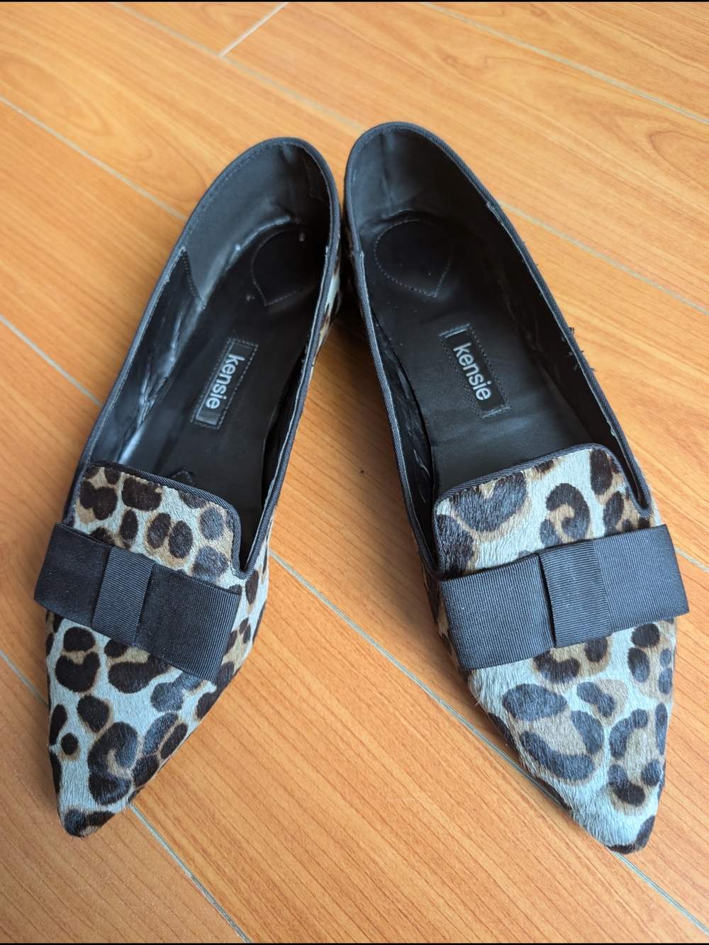 Kensie Leopard-Print Pointed Flats with Black Bow